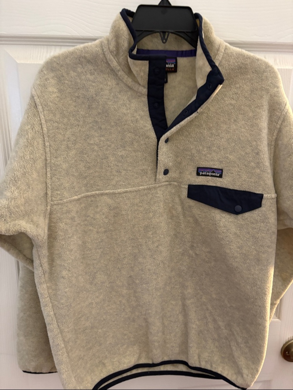 Patagonia Cream Fleece Snap Pullover with Navy Accents
